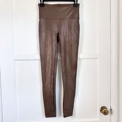 NWOT Spanx Faux Leather Leggings Bronze Metal Brown Size M