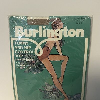 Vtg Burlington tummy And hip control top pantyhose crystal beige extra long