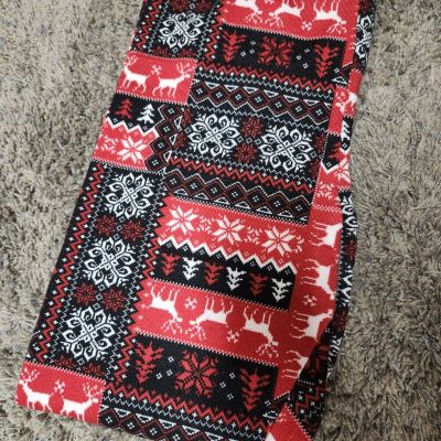 Faded Glory Christmas Leggings XL (16-18) Black Red Whit Reindeer Snowflakes