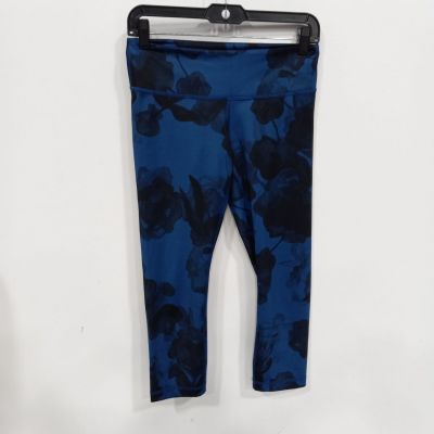 Lululemon Women's Blue/Black Floral Wunder Under Crop II Leggings Size 6