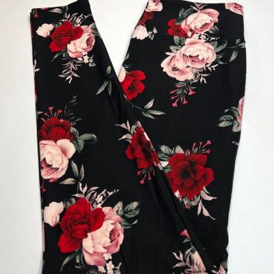 NEW LuLaRoe OS Leggings BLACK PINK RED Floral Flower PEONY Romantic Floral SEXY