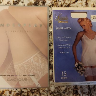 Cacique and Levante Lace Bridal Stockings Small Lot of 2