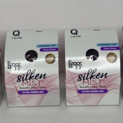 4 L'eggs Silken Mist COFFEE Control Top Ultra Sheer Run Resistant Tights size Q