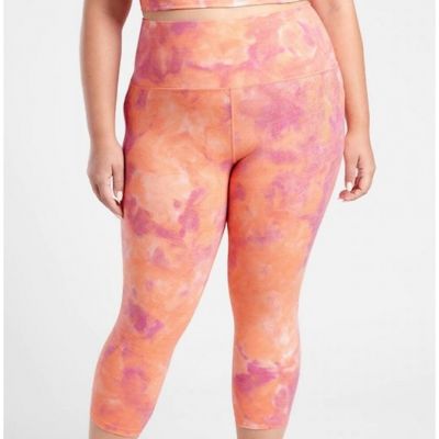 ATHLETA Salutation Stash Pocket II Capri Leggings Space Dye Coral Plum Size 1X