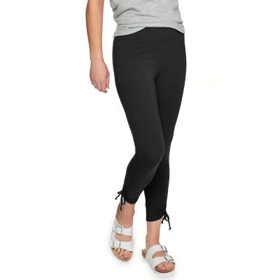 NEW Sonoma M Women's Black Cinched Ruched Tie Leggings Mid Rise