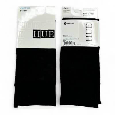 HUE Striped Diamond Knee Highs Black | Womens One Size 2 Pair Fashion Knee Highs