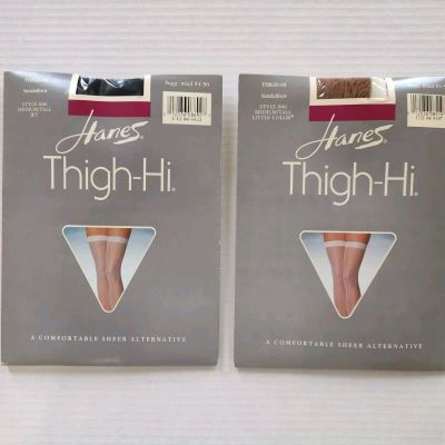 Hanes Thigh Hi Stockings Nylon Black and Beige Lot Of 2 Size Medium Tall Vtg