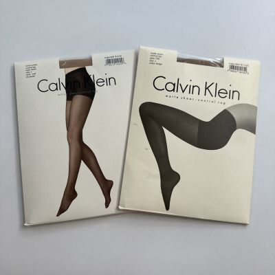 Lot of 2 Calvin Klein Pantyhose Style 904N & 720 Sheer Control Top Size C