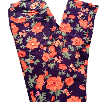 LuLaRoe Leggings Pants OS Flowers Floral Roses Purple Pink Orange Soft Stretch