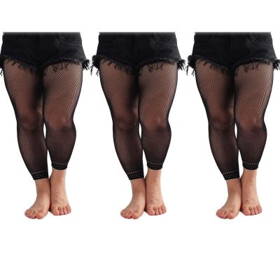 Womens Plus Size Fishnet Stockings 3 Pairs High Waist Stretchy Footless Tights