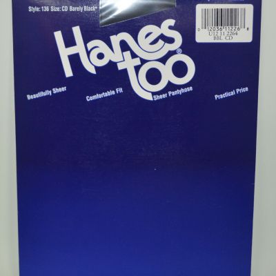 Vintage Hanes Too Pantyhose Control Top Style 136 Barely Black Size CD 1994