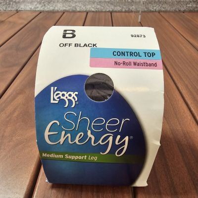 Leggs Sheer Energy Control Top Sheer Toe Medium Support Pantyhose Sz B Off Black