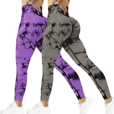 Tie Dye Seamless Leggings for Women High Waist Workout Yoga Pants Scrunch Butt L