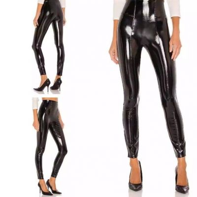 NWT SPANX FAUX PATENT LEATHER LEGGINGS BLACK HIGH RISE WAIST Size Small