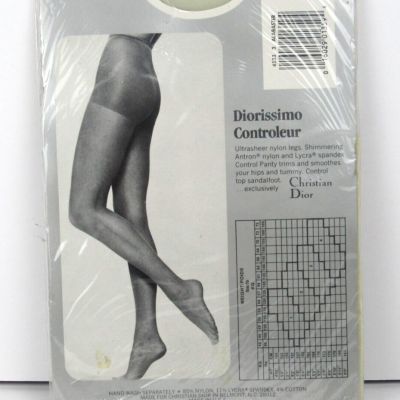 Christian Dior Panty Hose Control Top Sandal Foot (3) Alabaster/Off White Sheer