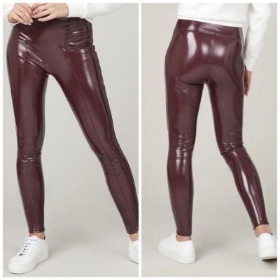 SPANX SPANXshape Faux Patent Leather Leggings Ruby Burgundy Maroon SP