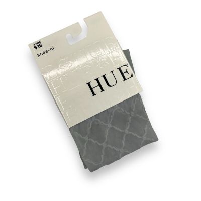 Hue Argyle Grid Knee Hi Socks Scalloped Chrome Gray One Size Fits Most