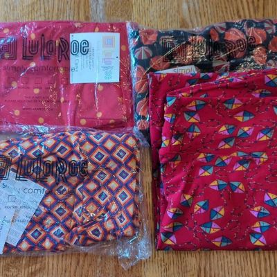 Lot Of 4 LuLaRoe Leggings Multi Red Tall & Curvy NEW Kites Dots Umbrella Diamond