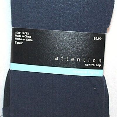 Attention Beyond Navy/Black Control Top Opaque Tights 2 Pair - 1X/2X