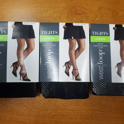 3 Pk: West Loop Fishnet Stockings Pantyhose Tights Womens M/L BLACK (AA-1868)