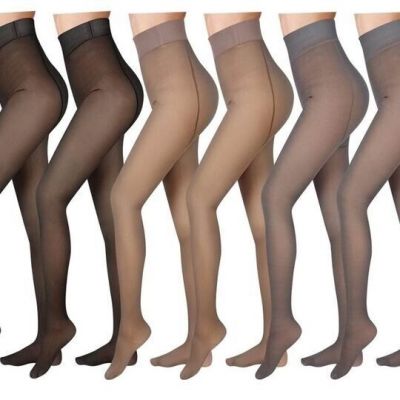 new: 6 pack Fleece Lined Tights-Translucent, Thermal Sheer Tights