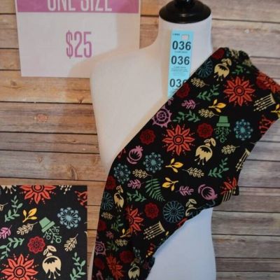 NWT LuLaRoe One Size Multi-Color Flowers, Sunshine & Plants on Black