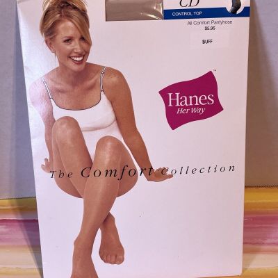 NOS Hanes Her Way All Comfort control top pantyhose size CD Buff