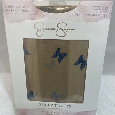 Jessica Simpson Top Smooth Sheer  Tights Nude Blue Butterflies Size EF Pantyhose