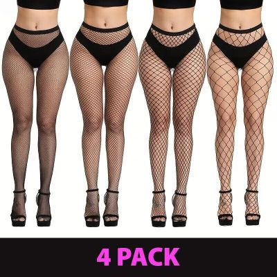 4 Variety Pack Women High Waist Pantyhose Fishnet Sheer Stockings Mesh Hosiery