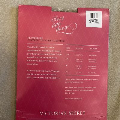 Victoria’s Secret Vintage Pantyhose Flatter Me Sable Control Top Lace Trim Sz A