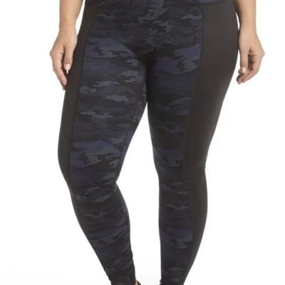 SPANX Womens Camo Print Active Leggings Blue/Black - Plus Size 1X - Mint