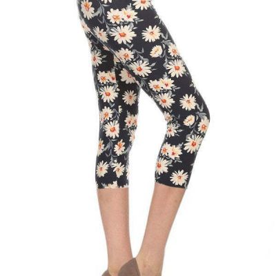 Multi-color Print, Cropped Capri Leggings In A Fitted Style With A Banded High