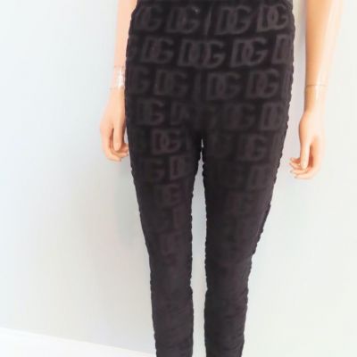 NWT Dolce & Gabbana Black Velvet Laser Cut Skinny Leggings 44/US 8 $995