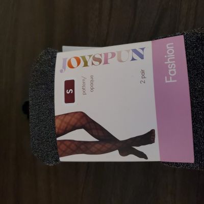 1 Pack of 2 Joyspun Opaque & Silver Black Crushed Plum Shimmer Tights Size Small