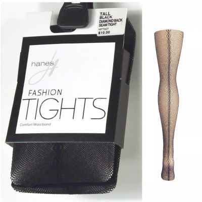 Hanes Fashion Tights Black Diamond Back Seam Size Tall New