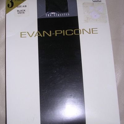 NEW 3 Pair Evan Picone A/B Black Sheer to Waist Sandalfoot Nylons Pantyhose Set