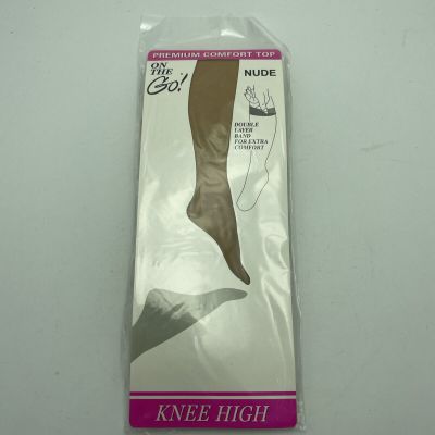 On The Go Knee Highs Hosiery Premium Top Comfort Size 8 1/2-11 Nude Double Band