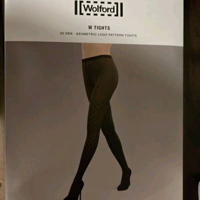 Wolford W Tights, Size Large, Color Black, 20 Denier, Geometric Logo Pattern