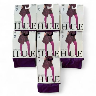 HUE Opaque Tights with Control Top Womens Size 1 Concord Purple 7 Pairs New