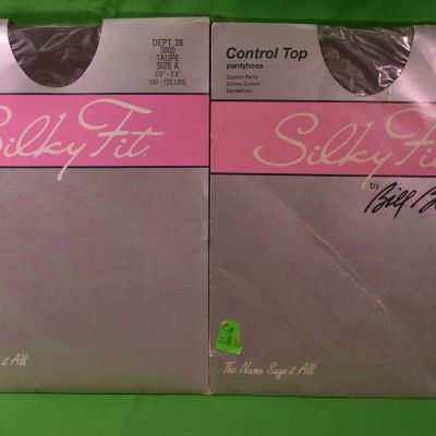 2 Vintage Silky Fit Bill Blass Panty Hose,Taupe Size A,Control Top,Sandalfoot