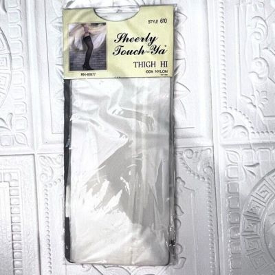 Vintage 80s Thigh High Stockings OS OFF WHITE Style 610 Nylon Elastic SHEERLY