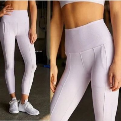 Free People Womens Workout Gym Active Ruffle Me Up 7/8 Leggings Size S Lavender