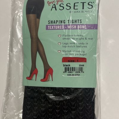 Spanx Assets Shaping Tights Black Textured Wishbone Size 1 NWT