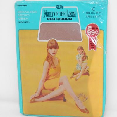 2 Pair Fruit of the Loom Seamless Stockings • Sz 10 1/2 Café Vintage New NOS