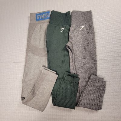 Gym Shark Compression Leggings Lot (3) XS High Waisted Lt Gray/Green/Gray