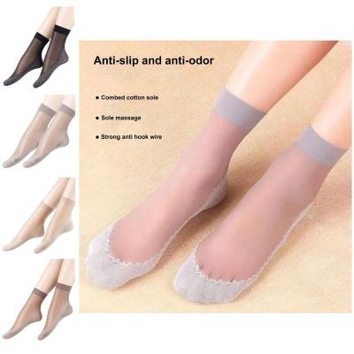 10 Pairs Thin Socks Solid Color Cool Elastic Women Sheer Sock Short