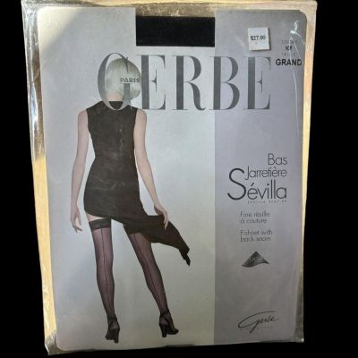 Gerbe Paris Bas Jarretiere Sevilla Fishnet w/ Back Seam Noir Black Large