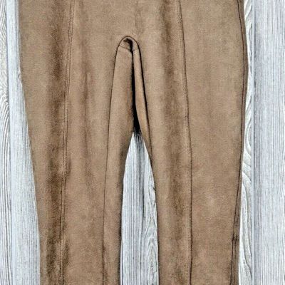 Spanx Faux Suede Womens Tan Leggings Size M Petite Pull On Skinny Tummy Panel