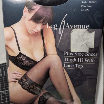 PLUS SIZE  LACE TOP Nylon SHEER THIGH HIGH  STOCKINGS  Black  NEW 1X-3X