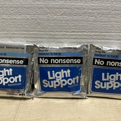 Lot of 3 No Nonsense Light Support Pantyhose Medium  To Tall M48 Off Black